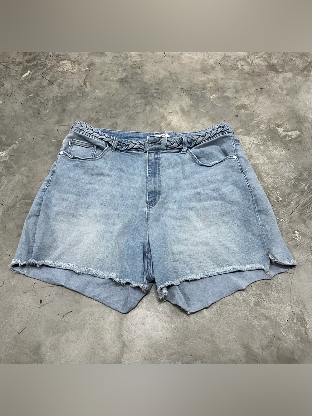 Judy Blue Braided Waistband Frayed Hem Denim Short Light JB150098 LT Sz 3XL READ